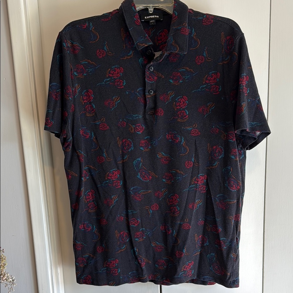 Express Men's Black Floral polo